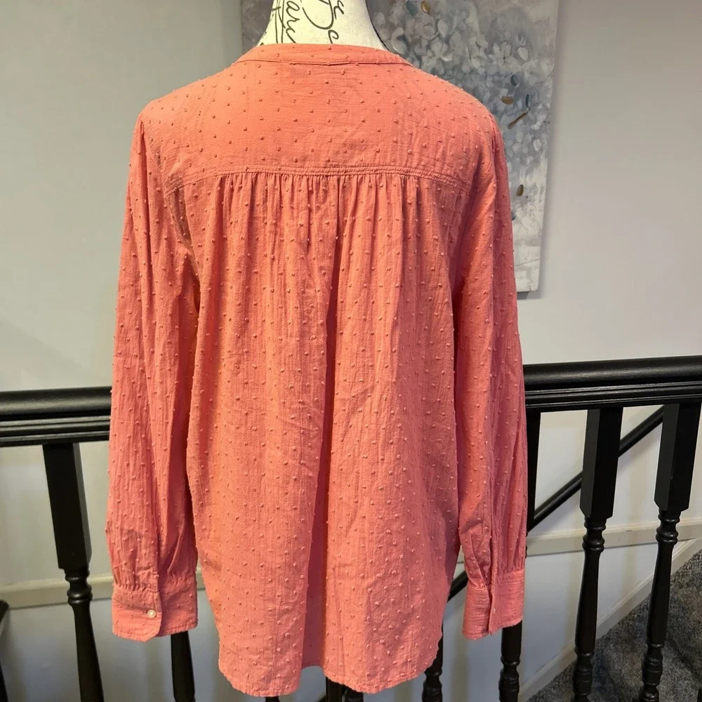 LOFT Women's Quarter Button Blouse Pink w Speckles Size Large - Picture 3 of 7